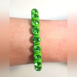 Green Metal Rhinestone Bracelet Magnetic Closure Peridot Tone Bracelet & Co